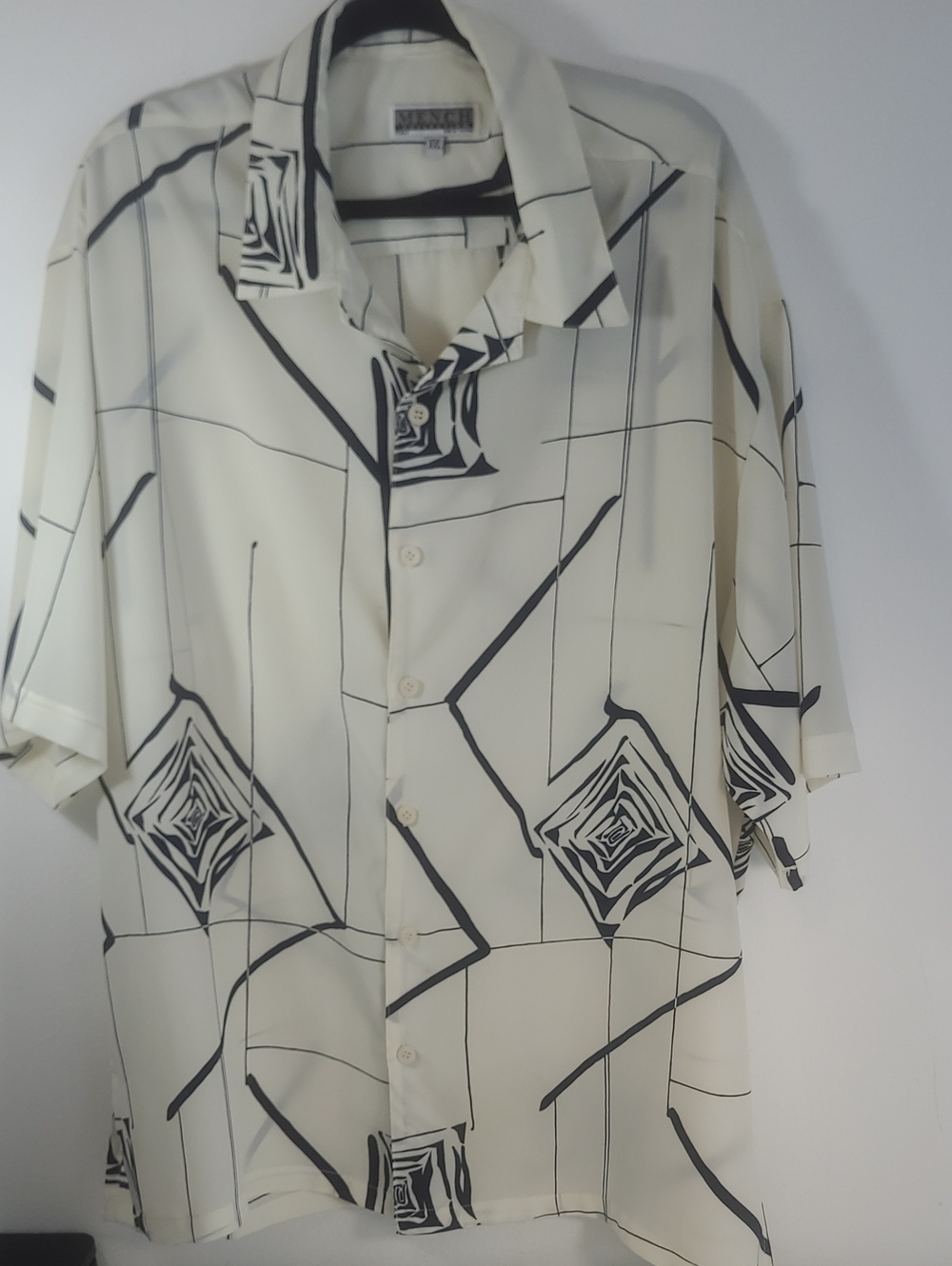 Mench Men's Cream And Black XXL Short-Sleeve Button-Down Shirt Geometric Print